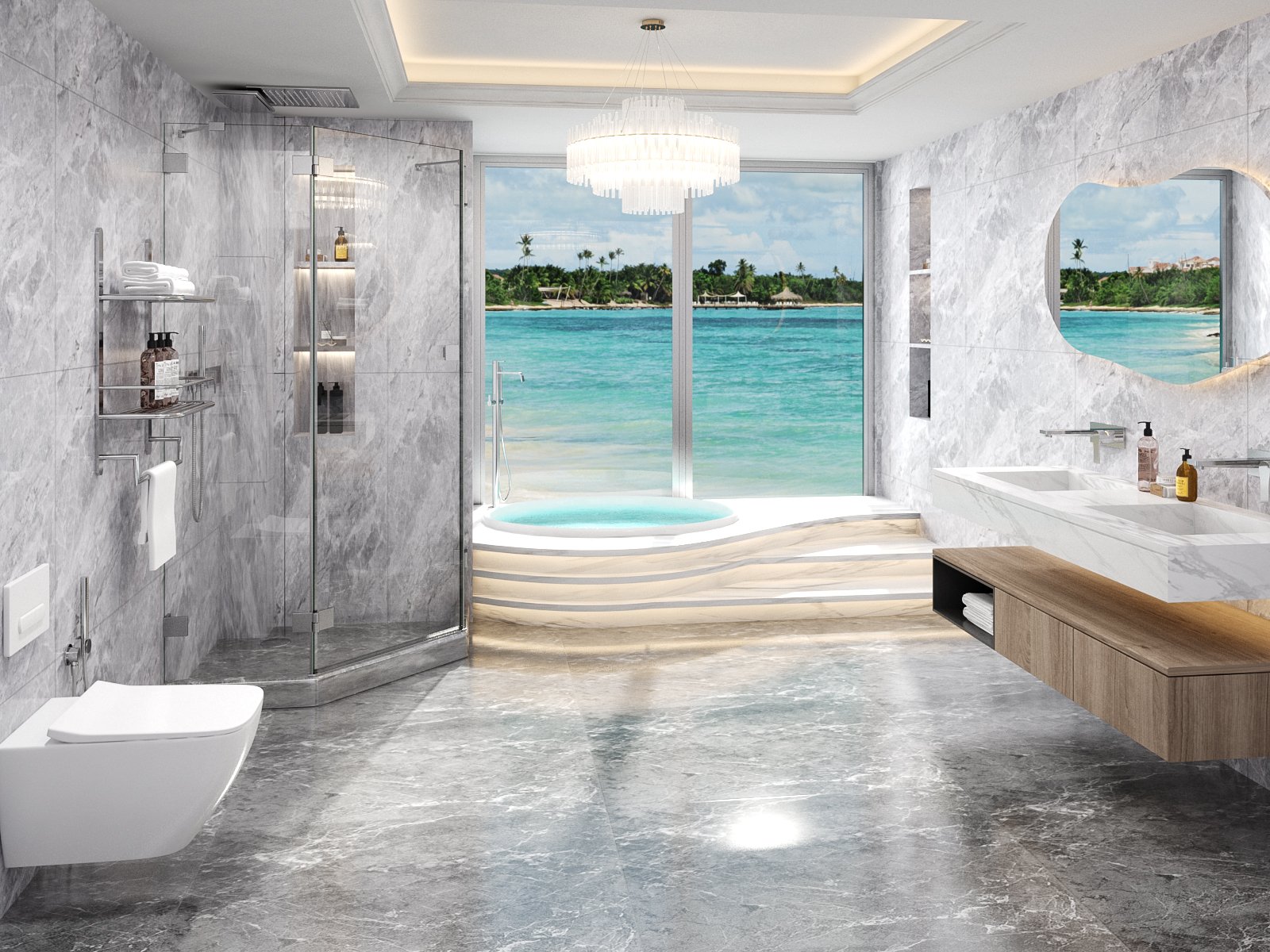 Finished bathroom using waterproof tile substrate panels